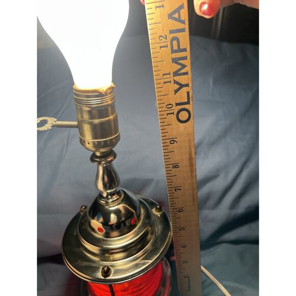 VTG Underwriters Laboratories 1970's Nautical Brass An Glass Lamp Boat Red 3way - Picture 5 of 16